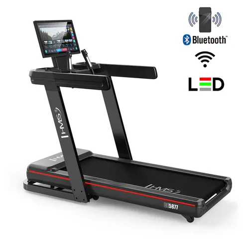 HMS Laufband BE5877 Elektrisches Laufband Fitnessgerät (Spar-Set, 15 Steigungsstufen), Android-System mit WLAN und Apps wie YouTube, Netflix und Spotify