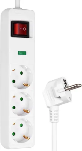 Heitech 3-Wege-Steckdosenleiste Mehrfachsteckdose mit Schalter, Kindersicherung