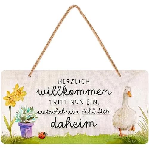 LANOLU Retro Blechschild HERZLICH WILLKOMMEN Schild von LANOLU