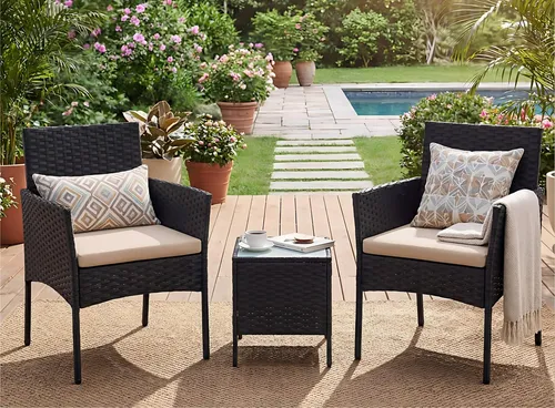 SONGMICS Gartenlounge-Set 3-tlg. - Komfort für deinen Balkon - Garten-Lounge-Sets, inklusive 2 bequemen Stühlen und 1 Tisch, abnehmbare Kissen für zusätzlichen Komfort, ideal für entspannte Stunden im Freien.