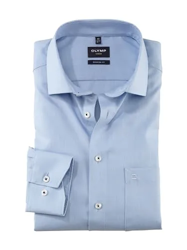 OLYMP Herren Oberhemd Langarm Luxor Natté, modern fit, hellblau - Elegantes Herrenoberhemd im modernen Schnitt, ideal für den stilbewussten Mann. Mit feinem Natté-Muster und Global Kent-Kragen für einen gepflegten Look. Pflegeleicht und vielseitig kombinierbar.