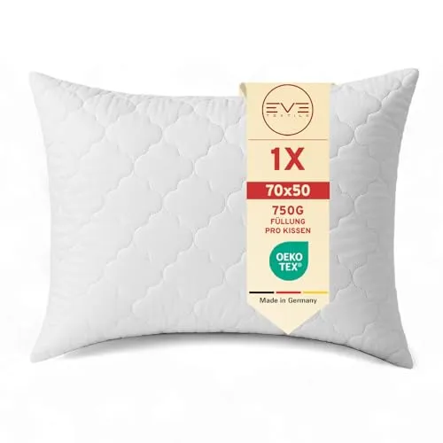 EVE Textile® Kopfkissen 70x50 cm ergonomisches Steppkissen Allergiker Kissen, waschbar, Atmungsaktiv, Öko-Tex 100, Schlafkissen Bettkissen mit Reißverschluss, Pillow Schlaf- & Dekokissen