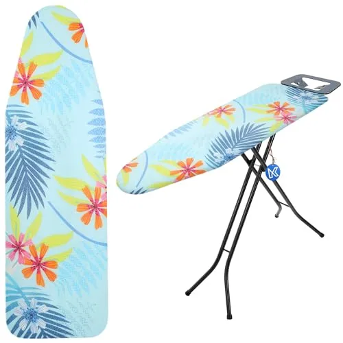 KADAX Bügelbrettbezug, Bügelbezug aus Poly-Baumwolle, Bügeltischbezug für Dampfbügeleisen, Ersatzbügeltischbezug mit Schwammpolster (Blau, 127x46cm)