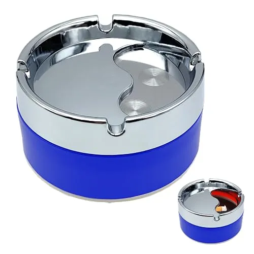 Runder drehbarer Aschenbecher, moderner Farbiger Aschenbecher mit aufklappbarem Deckel für Zigaretten, Asche und Hummeln im Garten, Bar, Büro, Haus (BLU)