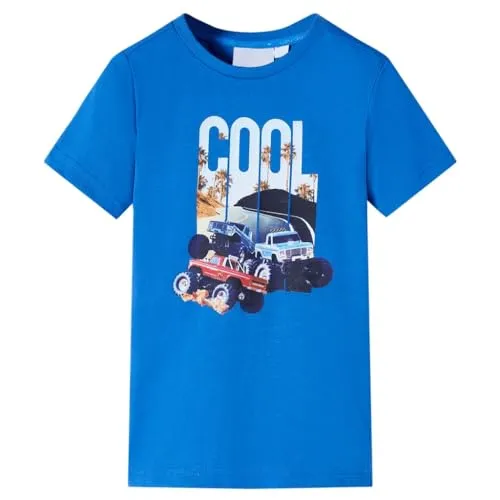 Kinder T-Shirt Rundhalsausschnitt Kurzarmshirt Kindershirt Jungen Blau 140