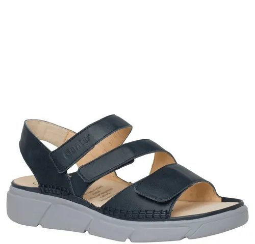Blaue HALINA Dreiklett-Sandale mit VARIO Kork-Fußbett - Bequeme und anpassbare Sandale für den Sommer, ideal für einen hohen Tragekomfort und optimale Fußunterstützung.