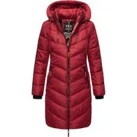 MARIKOO Damen Wintermantel Armasa Dark Red - Funktionsjacke mit warmem Teddyfell-Innenfutter, wasser- und windabweisend, ideal für kalte Herbst- und Wintertage. Modisch geschnitten mit verstellbarer Kapuze und seitlichen Reißverschlüssen für optimale Passform.