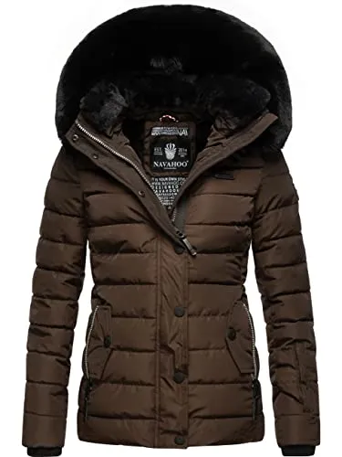 Navahoo Damen Winter Steppjacke Milianaa mit abnehmbarer Kunstfell-Kapuze - Funktionsjacken – elegante, taillierte Winterjacke mit weicher Kunstfell-Kapuze, warmem Teddyfell-Innenfutter und hohem Tragekomfort für kalte Tage.
