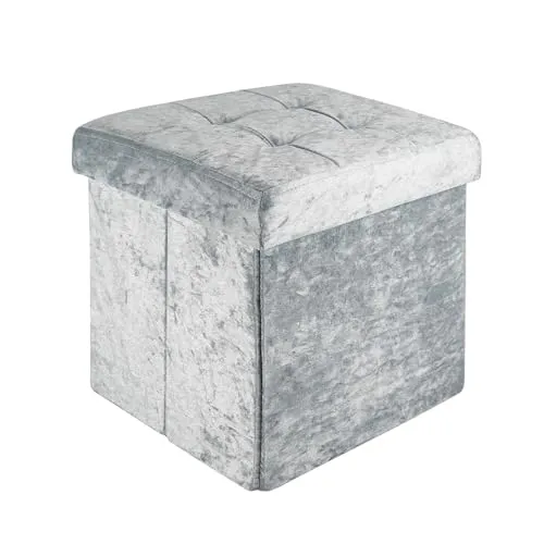 Intirilife Sitzbox, Blau, 30x30x30 cm - Stylischer Hocker mit Aufbewahrungsfunktion, aus Samt mit Deckel - ideal für Wohnzimmer, bietet Platz für bis zu 80 kg und hält Ihre Dinge ordentlich verstaut.