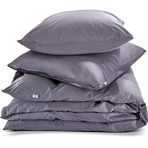 herzbach home Mako-Satin Bettwäsche | 100% Baumwolle | atmungsaktiv & kuschelig weich | Uni einfarbig | Set 2 teilig - 135 x 200 cm + 80 x 80 cm (Anthrazit)