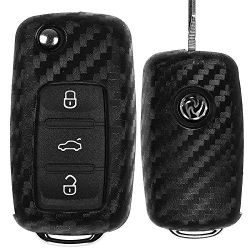 mt key Carbon Soft Case Schutz Hülle Auto Klapp Schlüssel kompatibel mit VW up Polo Beetle Golf 7 Jetta Scirocco EOS Touran Klappschlüssel