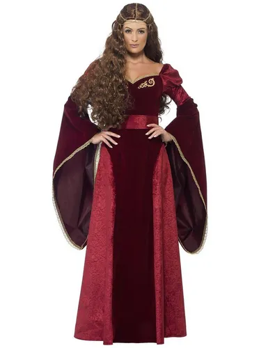 Smiffys Deluxe Mittelalterliche Königin Kostüm Rot - Deluxe Kostüm für Damen mit Kleid, Gürtel und Kopfschmuck. Ideal für Karneval und Halloween. Angenehmes Tragegefühl durch leichtes Material. Perfekt für Themenpartys und als Partnerkostüm geeignet.