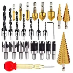 Niemals verwendet] 26-teiliges Senkbohrer-Set, 8 Stück Holzdübelschneider-Bohrer, 7 Stück Dreipunktbohrer, 6 Stück Senkerbohrer, 3 Stück