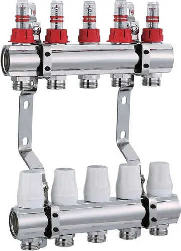 AQUA HEATING Heizkreisverteiler für Fußbodenheizung 5 Heizkreise 1 Zoll 10 Bar Bodenheizung-Verteiler