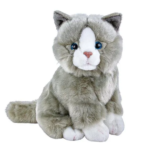Uni-Toys Kuscheltier Katze Lilly 30 cm - Grau Weiß - Kuscheltiere, sitzende Katze aus kuschelweichem Plüsch, waschbar bis 30 Grad, ideal für Kinder, ungiftig und schwer entflammbar, perfekt für Abenteuer!