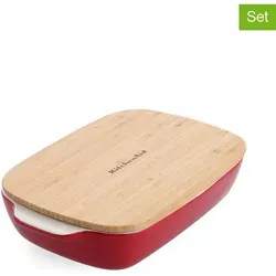 KitchenAid 2tlg. Set: Auflaufform in Rot mit Bambusdeckel