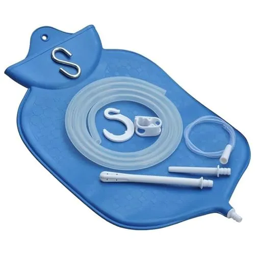 Klistierbeutel-Set zur Darmreinigung mit platingehärtetem Silikonschlauch (4 Quart, oben offen), Blau