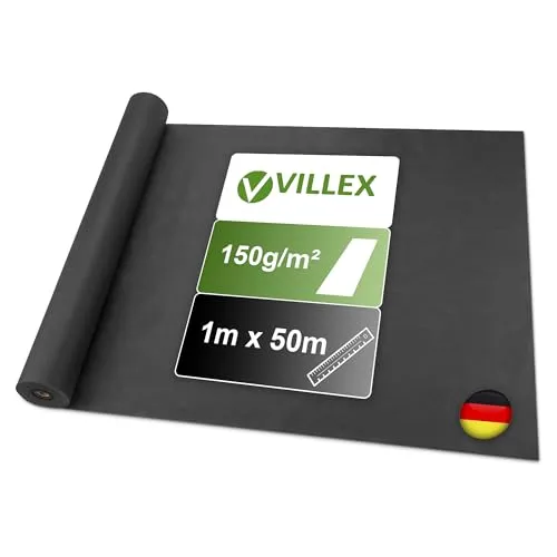 Villex - 25 m² Unkrautvlies 150g/m2 wasserdurchlässig - 25x1m | Jahrelanger Unkrautschutz | reißfestes, UV& witterungsbeständiges Gartenvlies -Vlies Garten Unkrautfolie - Unterbodengewebe Unkrautflies
