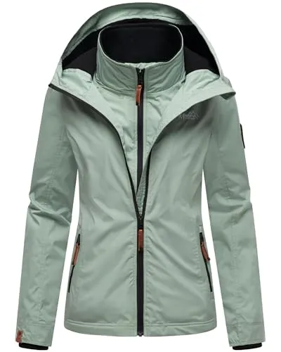 MARIKOO Damen Übergangsjacke mit Fleece-Innenfutter - Funktionsjacke mit kuscheligem Fleece-Innenfutter und großer Kapuze, ideal für Übergangszeiten und Outdoor-Aktivitäten. Wasserabweisend und taillierter Schnitt für optimalen Tragekomfort.