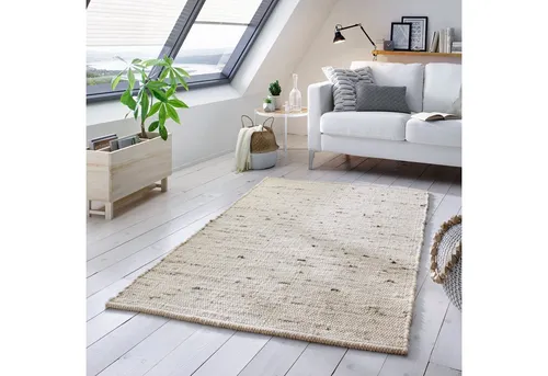 TaCa Home Wollteppich Handweb Woll-Teppich Neuseeland, rechteckig, Höhe: 10 mm, Hellgrau Meliert - 70 x 130 cm