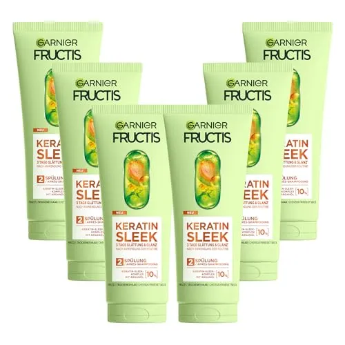 Garnier Fructis Keratin Sleek Spülung 6x200 ml - Pflegende Spülung für trockenes und frizziges Haar. Mit Keratin-Komplex und Arganöl für geschmeidige Längen. Ideal zur Unterstützung der Haarpflege-Routine.