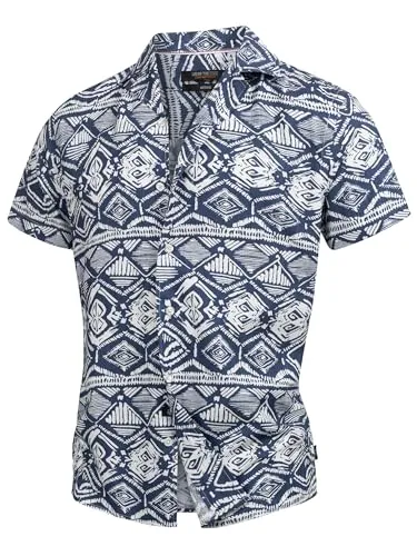Indicode Herren INFrey Kurzarm-Hemd mit Muster aus Baumwollmischung | Navy, XXL - Leichtes Kurzarmhemd mit tropischem Muster und klassischem Reverskragen. Ideal für sommerliche Freizeitlooks und vielseitig kombinierbar. Hochwertige Verarbeitung für optimalen Tragekomfort.