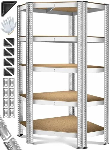 MASKO Schwerlastregal Eckregal 180x75x40cm - Schwerlastregal aus verzinktem Metall mit MDF-Böden, max. Tragkraft 175 kg pro Boden. Ideal für Lager, Werkstatt und Garage, optimal für ungenutzte Ecken.