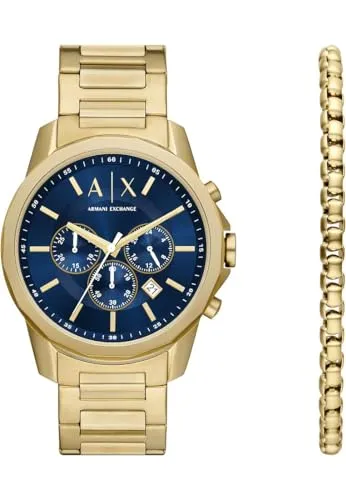 Armani Exchange Herrenuhr Banks AX7151SET - Elegante 44-mm-Armbanduhr mit Quarz-Chrono-Werk, Edelstahlarmband und wasserdicht bis 50 m – ideal für stilbewusste Herren.