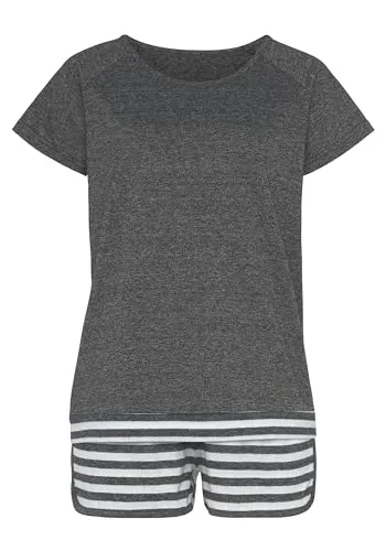 Lascana Damen Shorty - Schlafanzüge für Damen, stylischer Shorty in Melange-Optik mit weicher Baumwollmischung für ultimativen Komfort und entspannte Nächte.