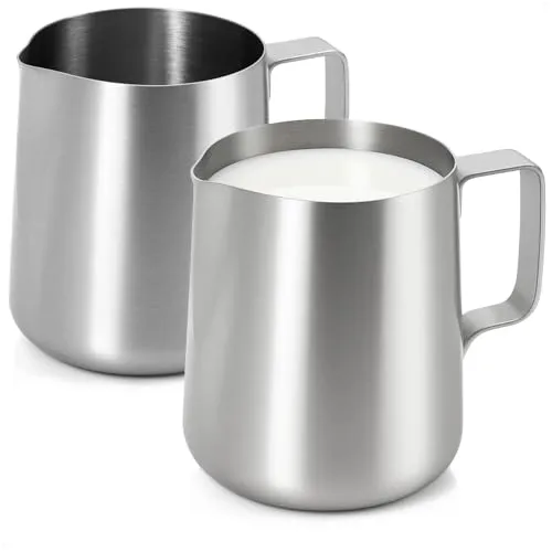 com-four® 2x Milchkännchen aus Edelstahl 380 ml