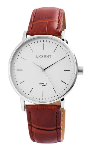 AKZENT EXCLUSIVE Herrenuhr mit Kunstlederarmband - Elegante 3-Zeiger Herrenarmbanduhr von Akzent Exclusive mit hochwertigem Quarzuhrwerk. Das stilvolle Kunstlederarmband und das Metallgehäuse bieten eine perfekte Kombination aus Komfort und Design.