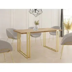 WFL GROUP Esstisch Marco Gold, Ausziehbar im Loft-Stil - Esstisch im industriellen Design, ausziehbar bis 260 cm, ideal für gesellige Abende. Hergestellt aus robustem Material mit pulverbeschichteten Stahlbeinen für hohe Stabilität.