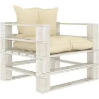 vidaXL Garten-Palettensofa mit Kissen in Creme Holz - Auflagen & Polster – Langlebiges und witterungsbeständiges Palettensofa aus Kiefernholz mit weichen, dick gepolsterten Kissen für höchsten Komfort im Garten oder auf der Terrasse.