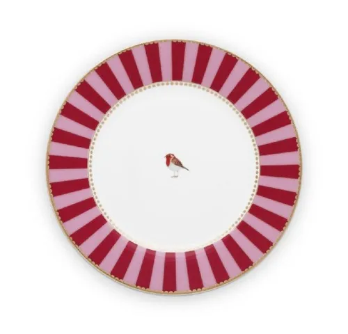 PiP Studio Frühstücksteller Frühstücksteller Love Birds Stripes Rot-Pink (21 cm)