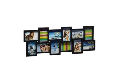 relaxdays Staffelbilderrahmen Bilderrahmen Collage 12 Fotos, schwarz