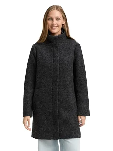 TOM TAILOR Denim Damen Mantel 1047539 – Stilvoll und nachhaltig - Funktionsjacke aus strukturiertem Bouclé mit Wollanteil, Stehkragen und 2-Wege-Reißverschluss für optimale Bewegungsfreiheit. Ideal für Modebewusste, die Wert auf Nachhaltigkeit legen.