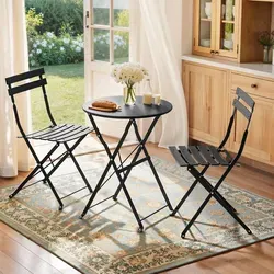SONGMICS Balkonmöbel 3-teilig, Klapptisch mit 2 Stühlen, Gartenmöbel-Set, Schwarz - Kompaktes Balkonmöbel-Set aus pulverbeschichtetem Stahl für entspannte Momente im Freien. Klappbar und platzsparend – ideal für kleine Balkone und Terrassen. Rutschhemmende Füße sorgen für Stabilität und schützen Böden.