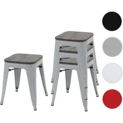 4er-Set Hocker HWC-A73 inkl. Holz-Sitzfläche, Metallhocker Sitzhocker, Metall Industriedesign stapelbar ~ grau