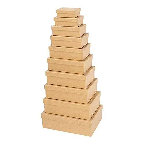 Ideen mit Herz Geschenkboxen mit Deckel, Kraftpapier, Pappkartons, 10 Verschiedene Größen, Groß bis Klein