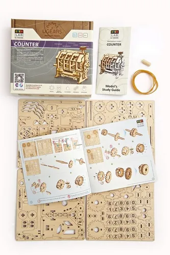 UGears Zähler Bausatz (157 Teile) - Mechanisches Geduldspiel aus Holz, ideal für Kinder ab 8 Jahren. Fördert Kreativität und Geschicklichkeit beim Zusammenbauen. Maße: 25x15x18 cm.