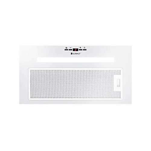 GLOBALO Dunstabzugshaube, Einbauhaube für Küche, Flachlüfter, Fettfilter, Unterbauhaube mit Beleuchtung, Einbaubreite 60 cm, 4 Leistungsstufen, Lackierter Stahl, Agendero 60.2 White, Weiß
