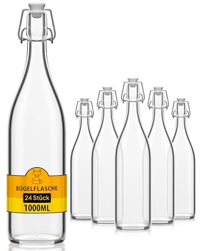 1L Glasflasche mit Bügelverschluss – Ideal zum Befüllen - Unsere 1L Glasflasche mit Bügelverschluss ist perfekt für selbstgemachte Säfte und Liköre. Der hochwertige Drahtverschluss sorgt für luftdichte Lagerung. Wiederverwendbar und umweltfreundlich – die ideale Wahl für nachhaltige Abfüllungen.