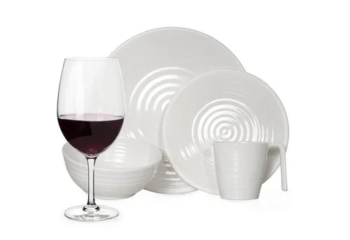 Moritz Geschirr-Set Melamin Camping Geschirr Crema + Tiamo Rotwein Gläser