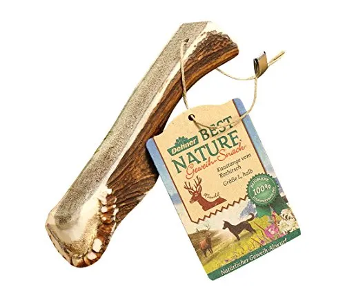 Dehner Best Nature Hundesnack, hochwertiges Leckerli geruchsarm / 100 % narürlich, Kausnack für Hunde, Rothirsch-Geweih halb, Größe L