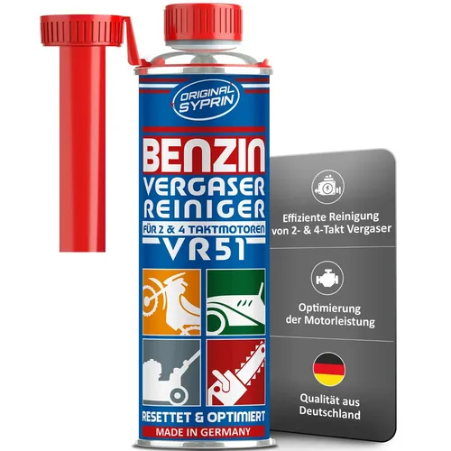 Syprin Vergaserreiniger für 2 & 4 Takt Benzin Motoren - Motorpflege für optimale Leistung, 250 mL Flasche, hergestellt in Deutschland – ideal für die Reinigung und Wartung von Benzinmotoren.