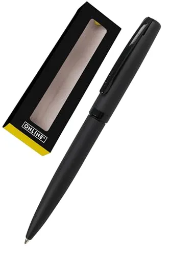 Online Kugelschreiber Eleganza Pure Black I hochwertiger Metall-Kuli Schwarz I auswechselbare Großraummine I Metallclip I Schreibfarbe Schwarz dokumentenecht I inkl. Geschenkverpackung