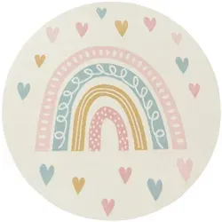 Paco Home Kinderteppich Rund 120 cm - Teppich fürs Kinderzimmer, schadstoffgeprüft nach STANDARD 100, pflegeleicht und robust – ideal für ein verspieltes Ambiente!