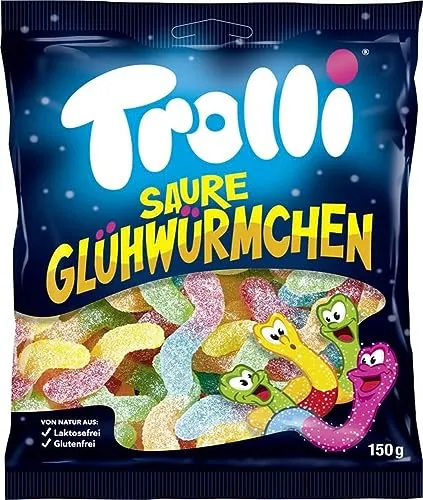 Trolli Saure Glühwürmchen 150 g - Fruchtgummis/Lakritze mit intensiv fruchtig-sauren Geschmack, bunten Farben und weicher Konsistenz für ein einzigartiges Kauerlebnis.