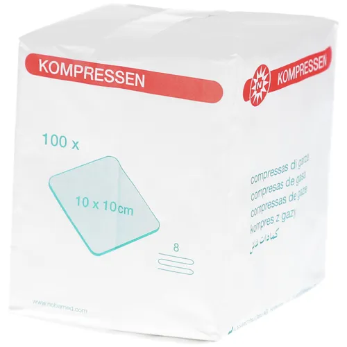 Mullkompresse 10 x 10 cm unsteril 8-fach