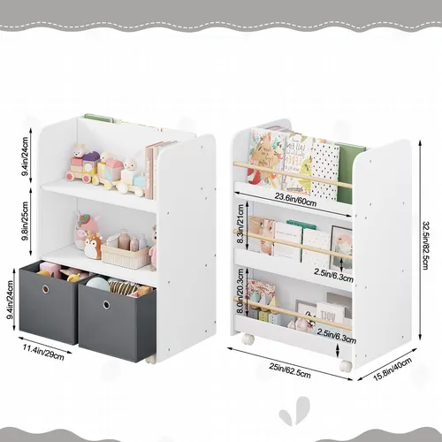 WOLTU Kinderregal beweglich Bücherregal Spielzeugregal Kinder Rollen KR031ws